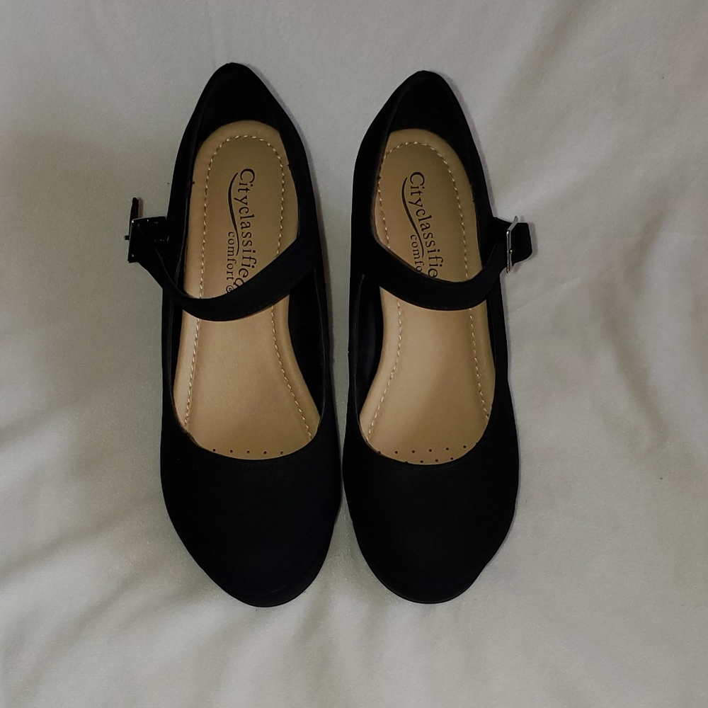 Black suede wedge heel